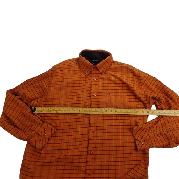 Tommy Hilfiger Button Down Long Sleeve Shirt Mens Sz L Orange Windowpane - Picture 16 of 16